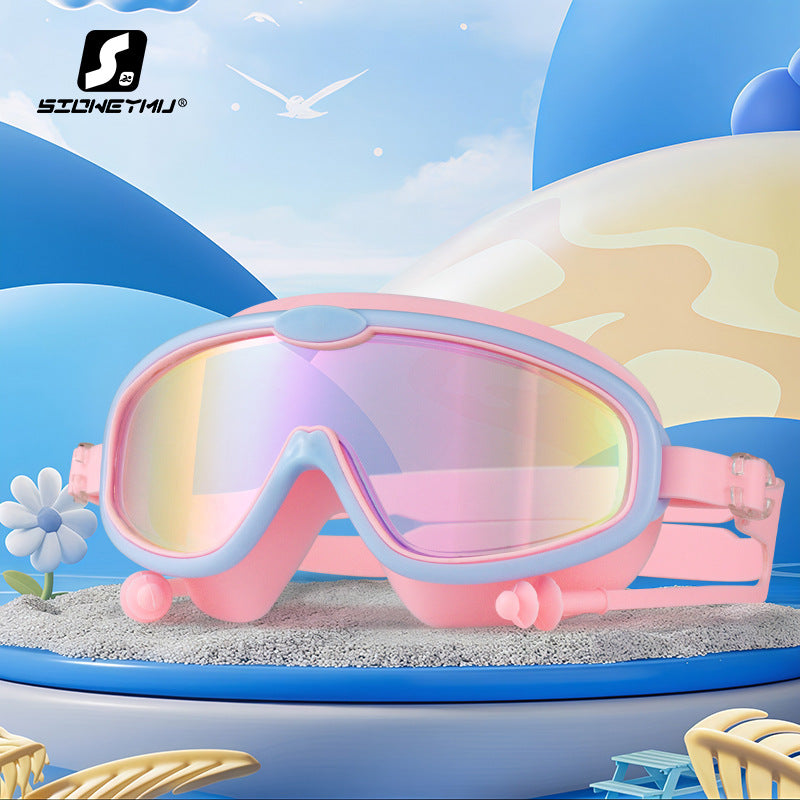 Children's bag swimming goggles, girls, boys' swimming equipment, glasses, waterproof, anti-fog, large frame professional diving goggles factory