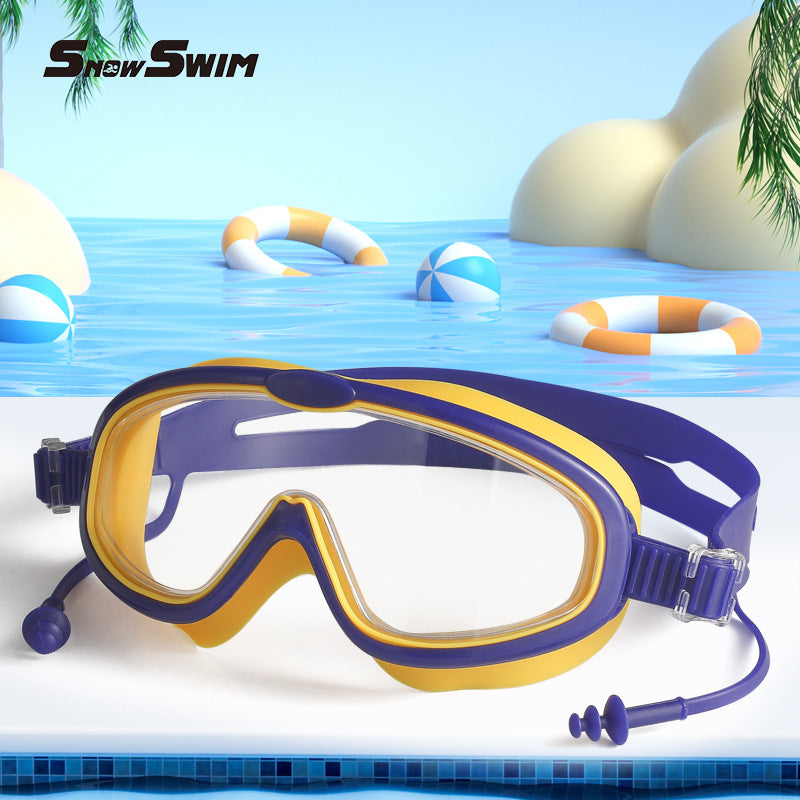 Children's bag swimming goggles, girls, boys' swimming equipment, glasses, waterproof, anti-fog, large frame professional diving goggles factory