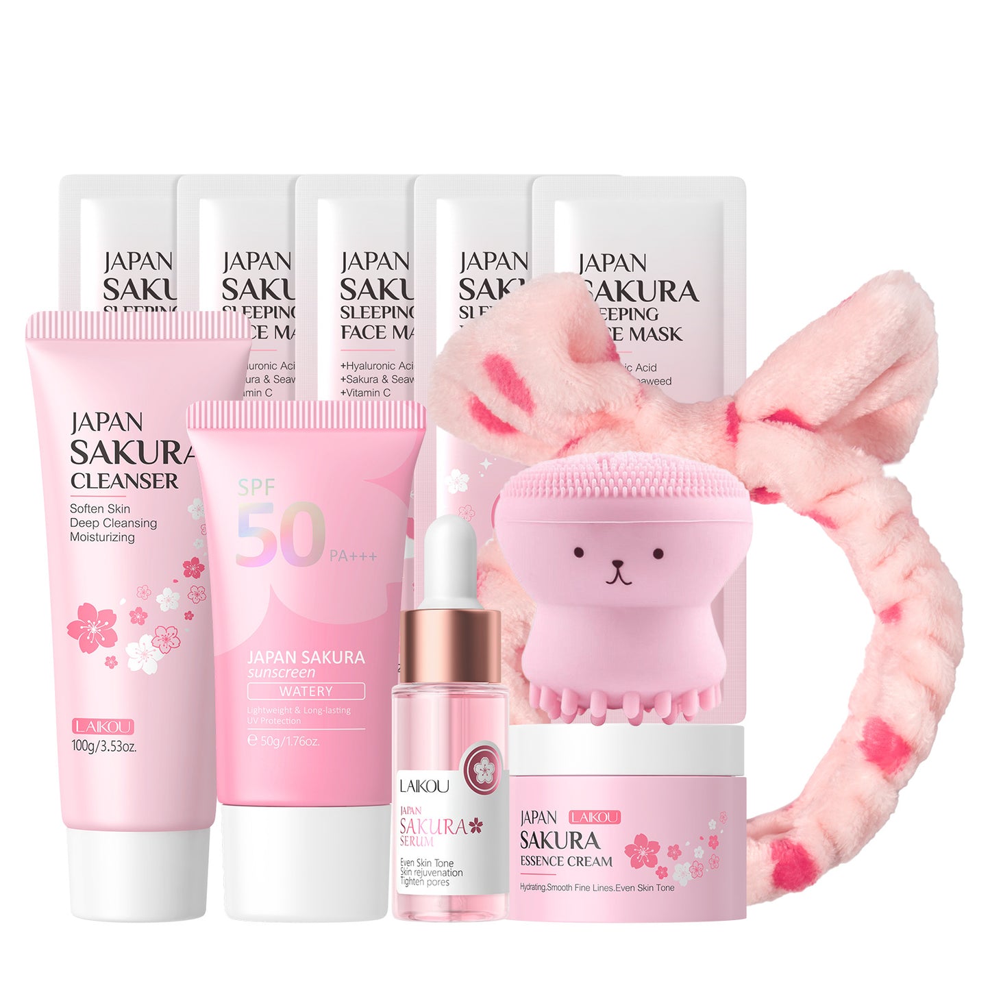 Cross-border full English LAIKOU cherry blossom series skin care set combination facial care full set of hydration manufacturers in stock