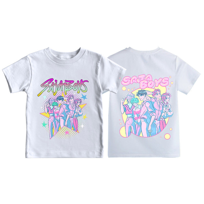 Amazon hit KPop anime cartoon print crew neck short sleeve T-shirt casual loose children's top