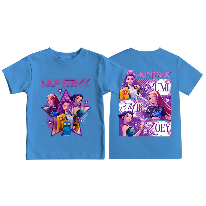 Amazon hit KPop anime cartoon print crew neck short sleeve T-shirt casual loose children's top