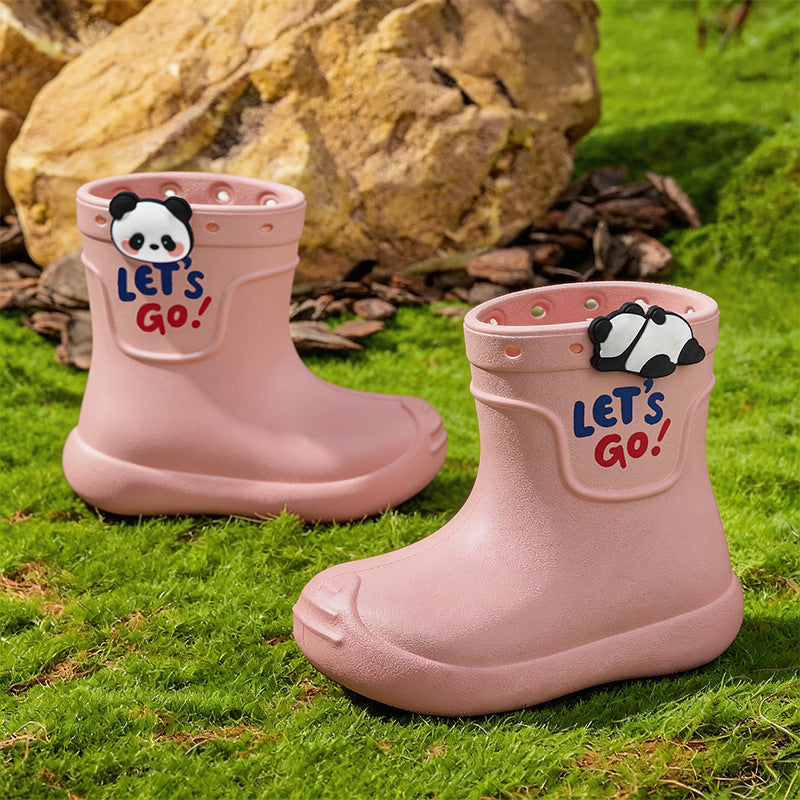 Children's mid-calf cartoon non-slip water boots for boys, girls' kindergarten and baby rain boots, waterproof rubber shoes
