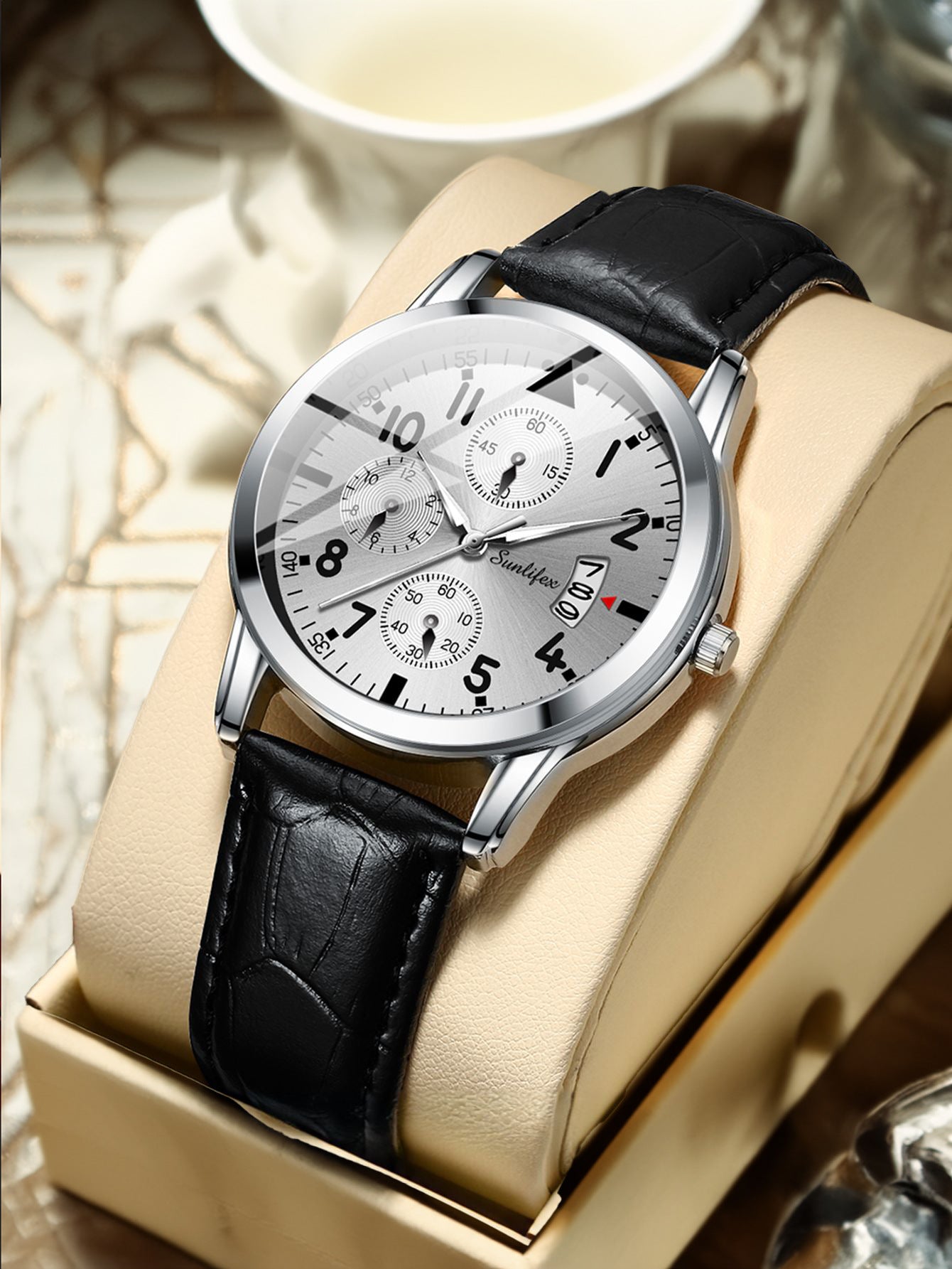Foreign trade hot direct sales new men's watch student men's luminous waterproof sports leather strap black quartz watch