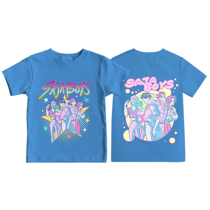 Amazon hit KPop anime cartoon print crew neck short sleeve T-shirt casual loose children's top