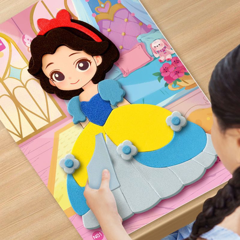 Children's three-dimensional stickers, EVA cartoons, handmade kindergarten materials, DIY paste, educational toys, princess dress-up