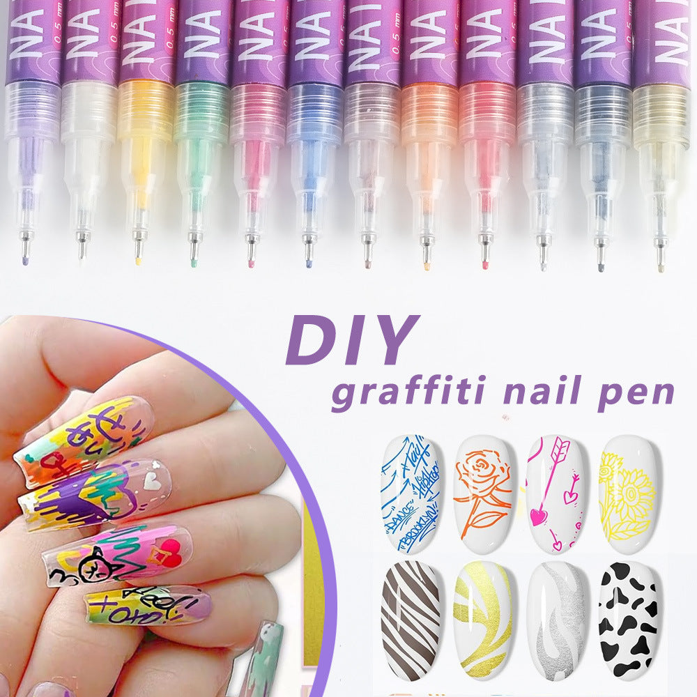 Cross-border SHEIN hot selling nail pen DIY painting graffiti nail art high-gloss hook pen acrylic marker set