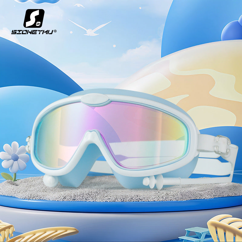 Children's bag swimming goggles, girls, boys' swimming equipment, glasses, waterproof, anti-fog, large frame professional diving goggles factory