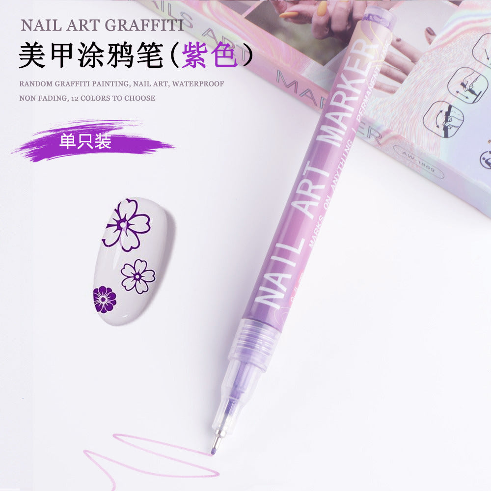 Cross-border SHEIN hot selling nail pen DIY painting graffiti nail art high-gloss hook pen acrylic marker set