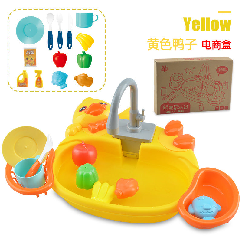 Children's play home cartoon electric dishwasher, circulating water, kitchen sink, electric dishwasher, water play toys