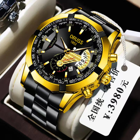 A drop shipping automatic movement watch men's calendar waterproof luminous non-mechanical watch large dial cross-border new