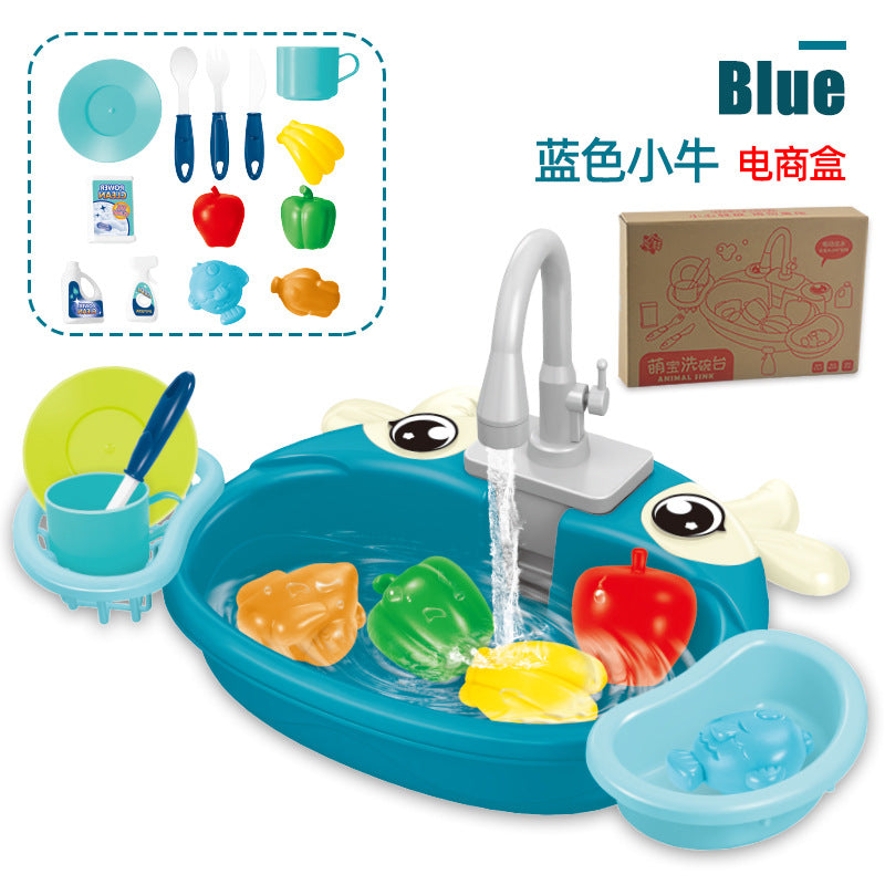 Children's play home cartoon electric dishwasher, circulating water, kitchen sink, electric dishwasher, water play toys