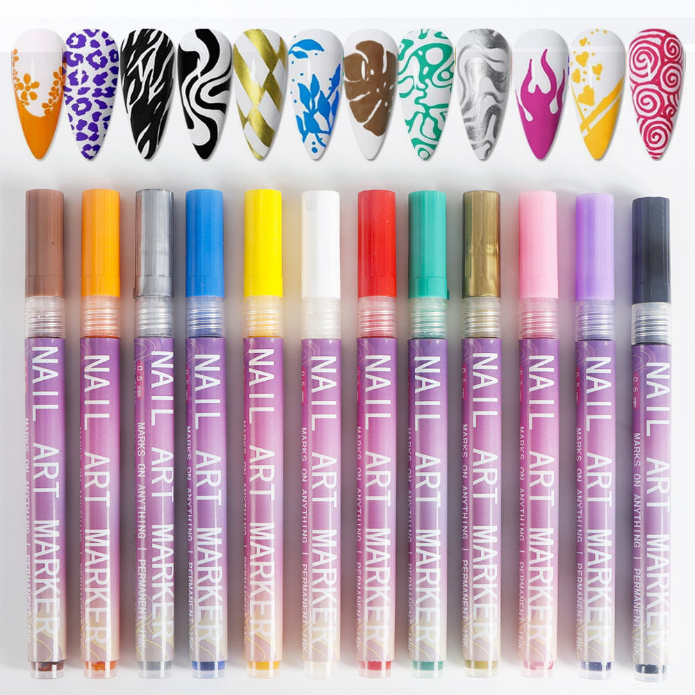 Cross-border SHEIN hot selling nail pen DIY painting graffiti nail art high-gloss hook pen acrylic marker set