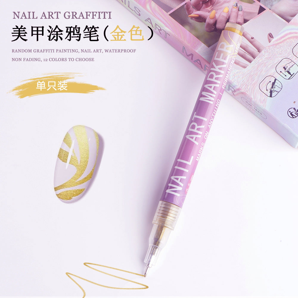 Cross-border SHEIN hot selling nail pen DIY painting graffiti nail art high-gloss hook pen acrylic marker set