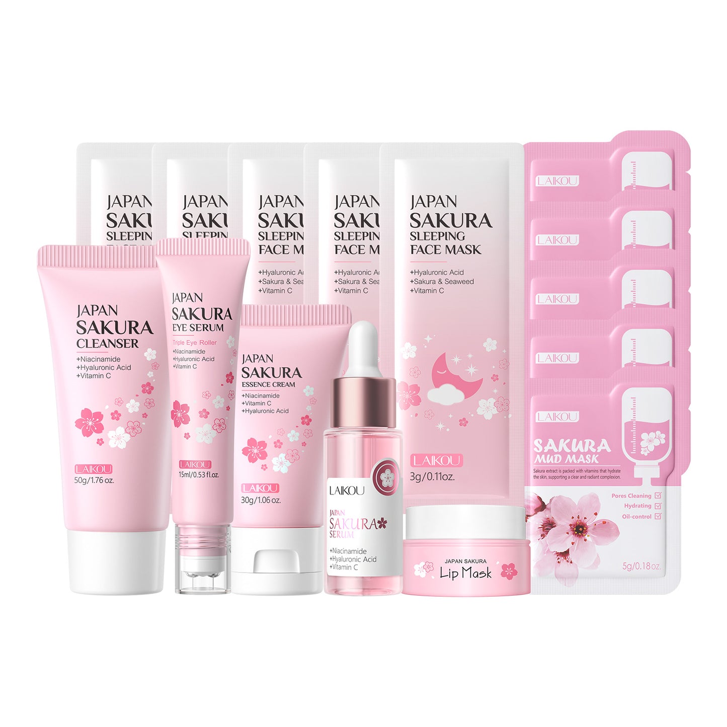 Cross-border full English LAIKOU cherry blossom series skin care set combination facial care full set of hydration manufacturers in stock