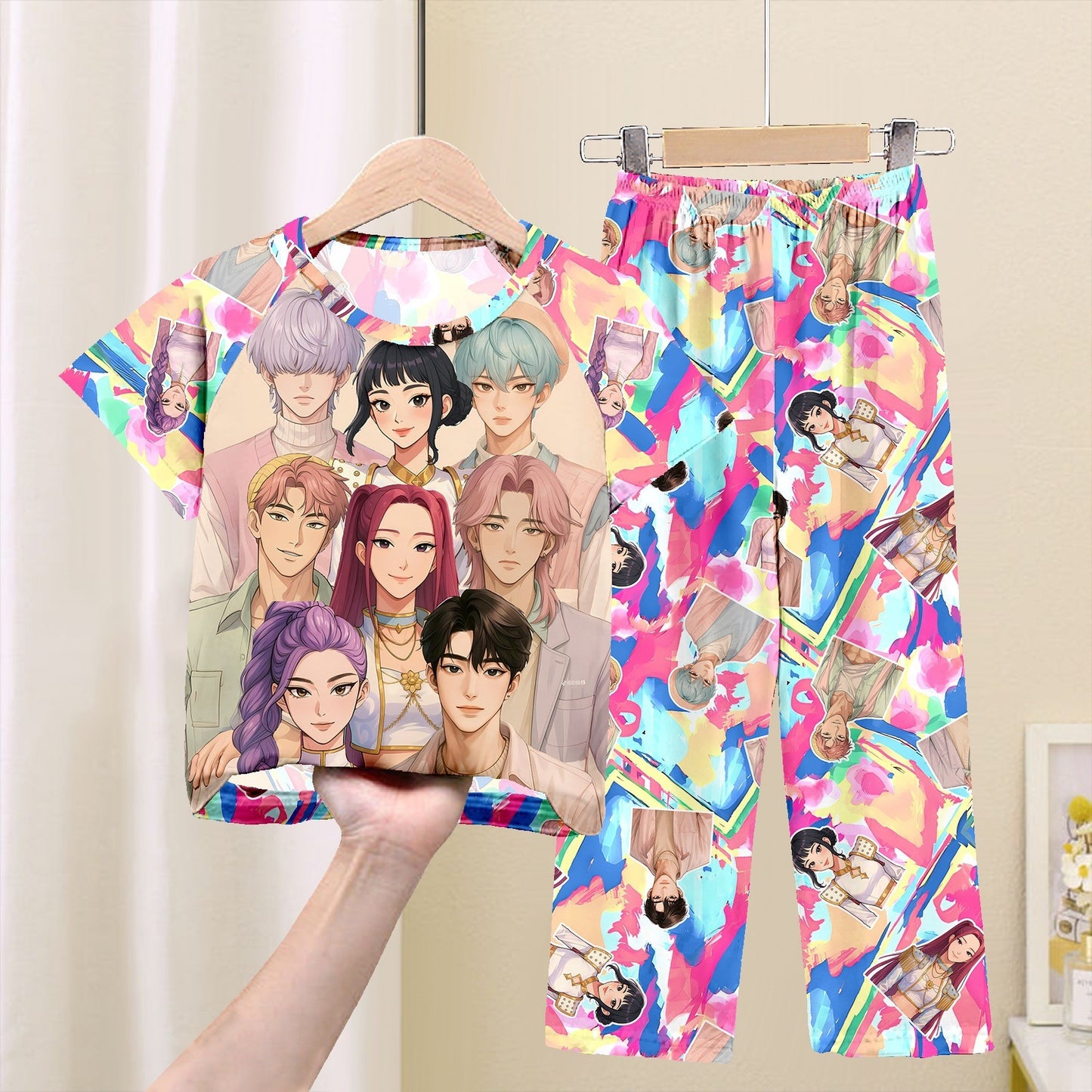 Foreign trade children's pajamas, spring and summer short-sleeved trousers, cartoon Sharjah men's group K-POP girl group middle and adult children's loungewear
