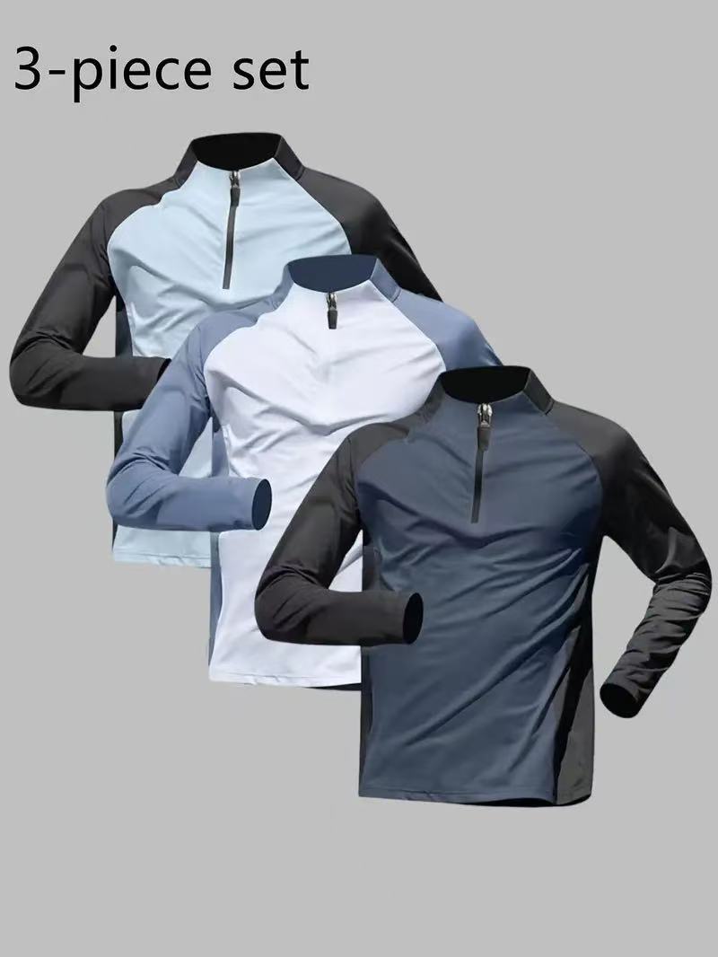 Half zip up training clothes men's long sleeve quick-drying clothes cycling sports track and field t-shirt tops running fitness clothes