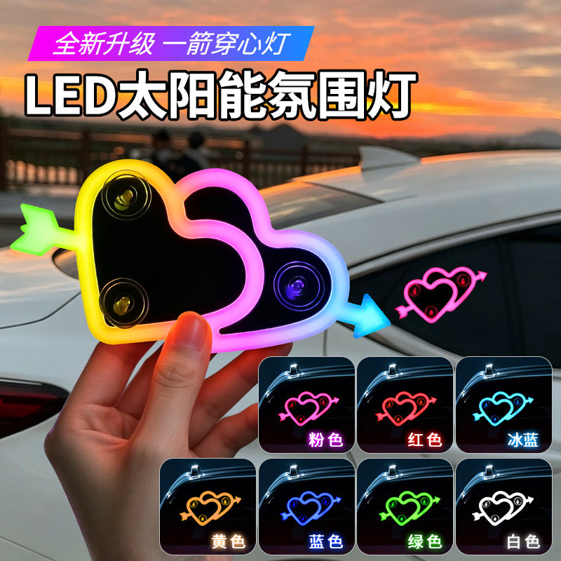 Car Love Light, Solar Decorative Light, LED Warning Light, Triangular Window, Rear Window, Car Fun and Cute Ambient Light