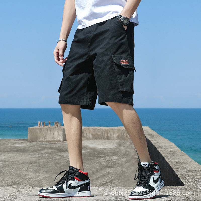 Trendy cargo shorts men's summer 2025 thin loose outer wear multi-pocket sweatpants casual cropped pants