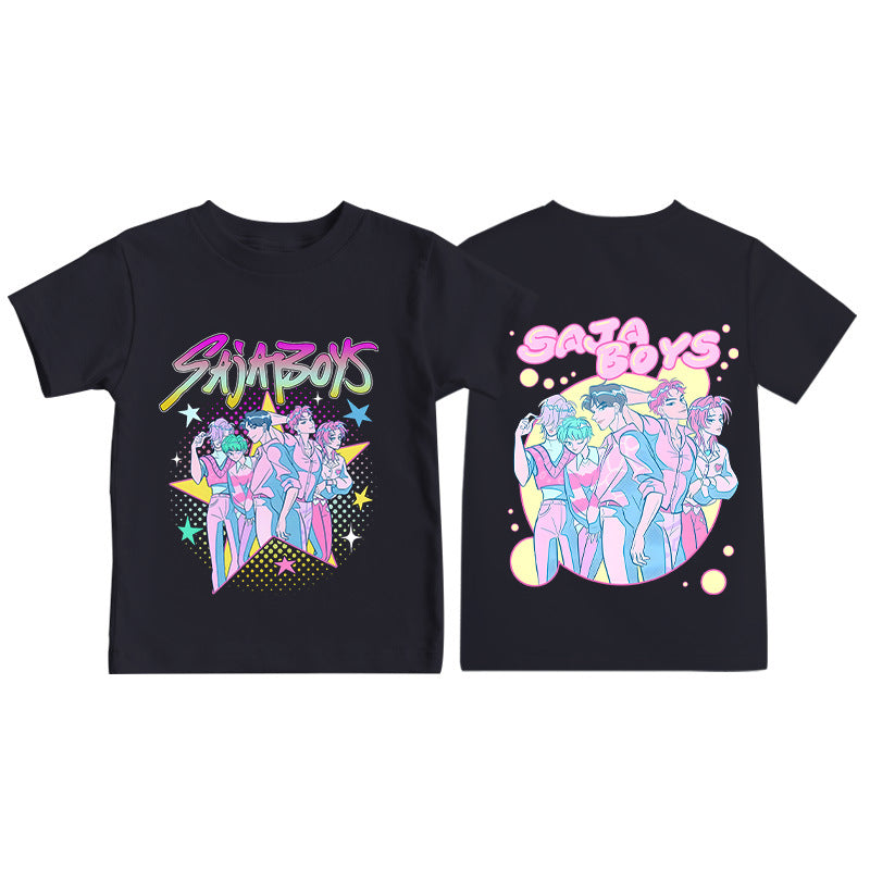 Amazon hit KPop anime cartoon print crew neck short sleeve T-shirt casual loose children's top