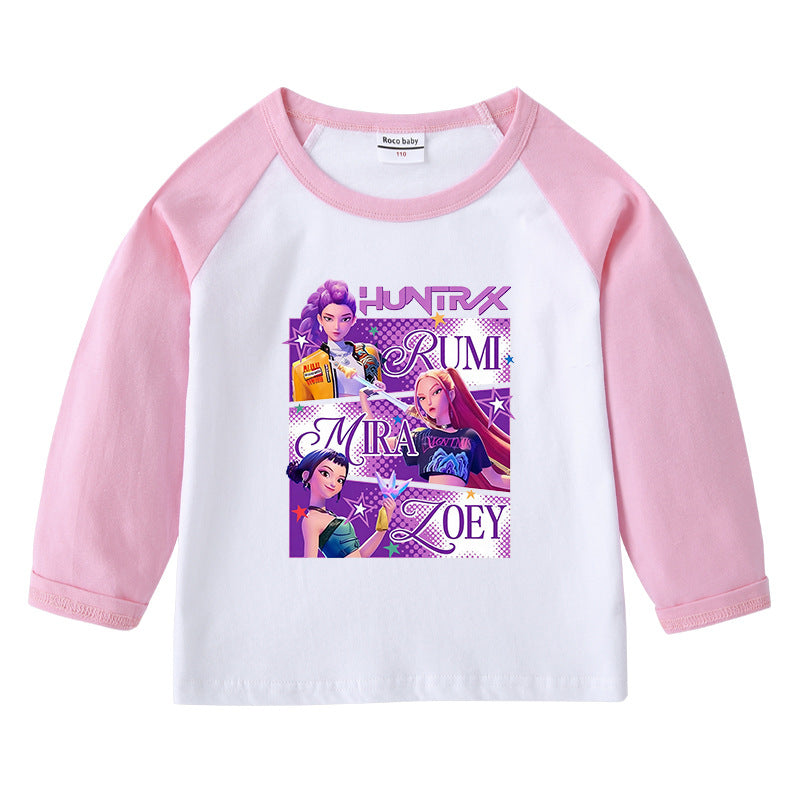 Kpop Witch Hunt Group Korean version raglan spring and autumn girls' T-shirt crew neck cartoon long-sleeved top base shirt set