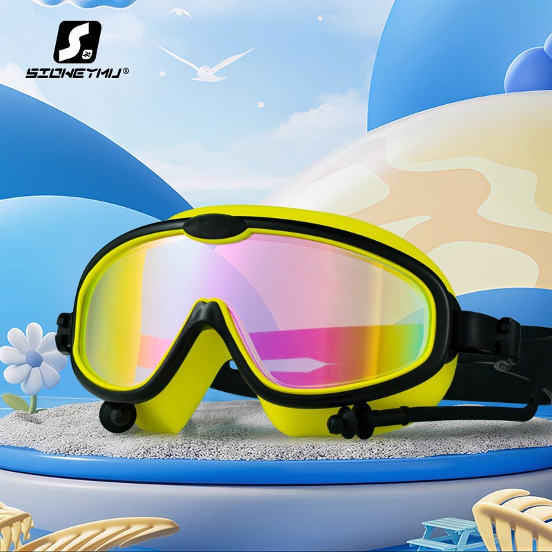 Children's bag swimming goggles, girls, boys' swimming equipment, glasses, waterproof, anti-fog, large frame professional diving goggles factory