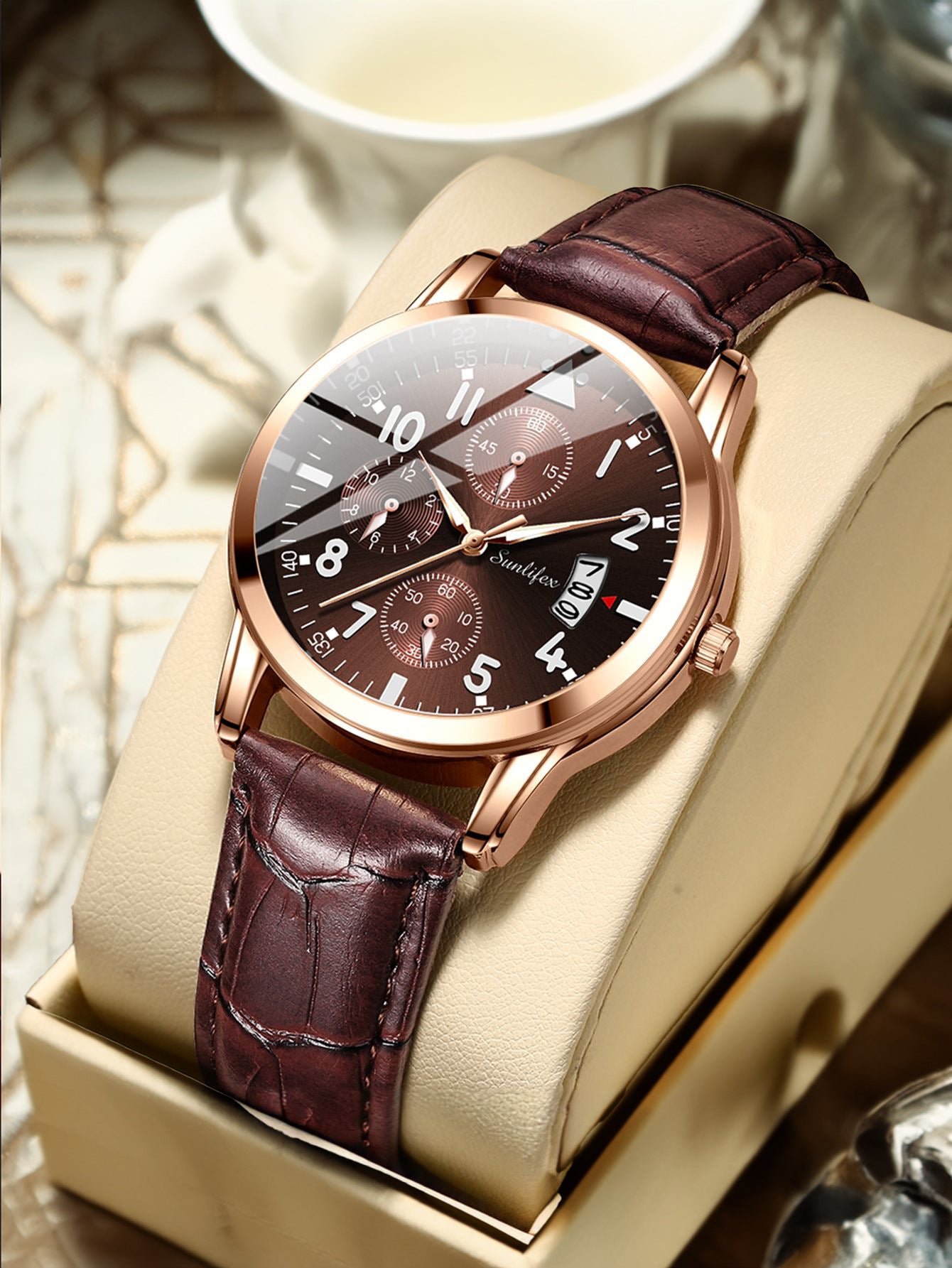 Foreign trade hot direct sales new men's watch student men's luminous waterproof sports leather strap black quartz watch