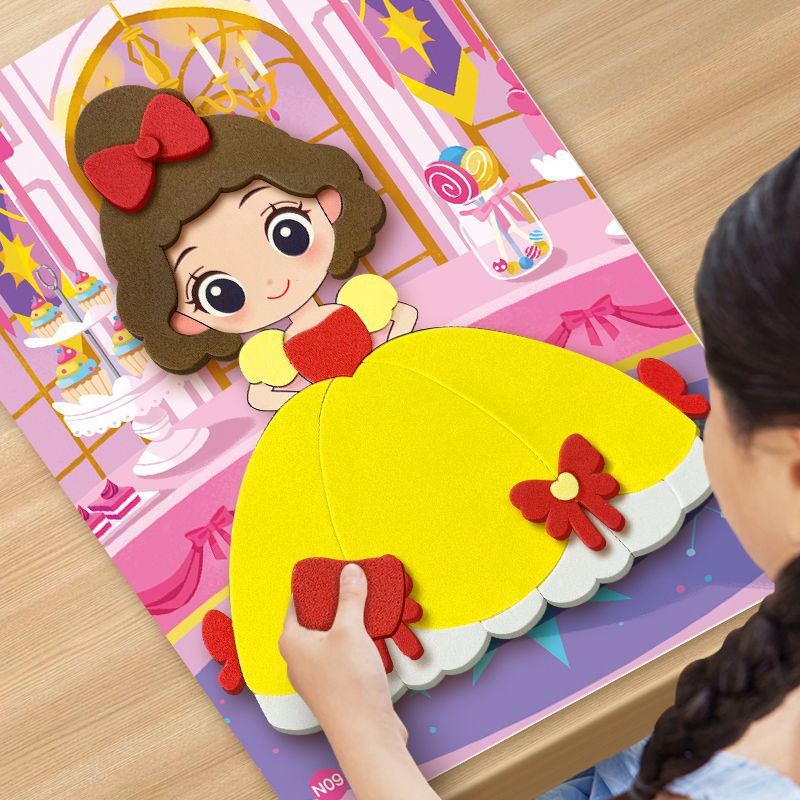 Children's three-dimensional stickers, EVA cartoons, handmade kindergarten materials, DIY paste, educational toys, princess dress-up