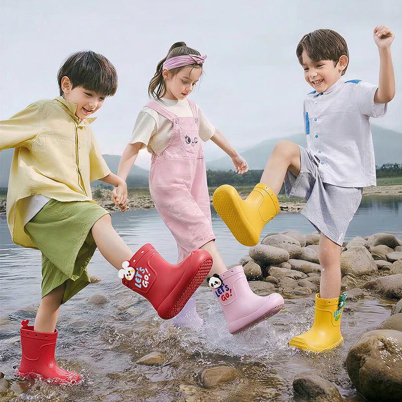 Children's mid-calf cartoon non-slip water boots for boys, girls' kindergarten and baby rain boots, waterproof rubber shoes