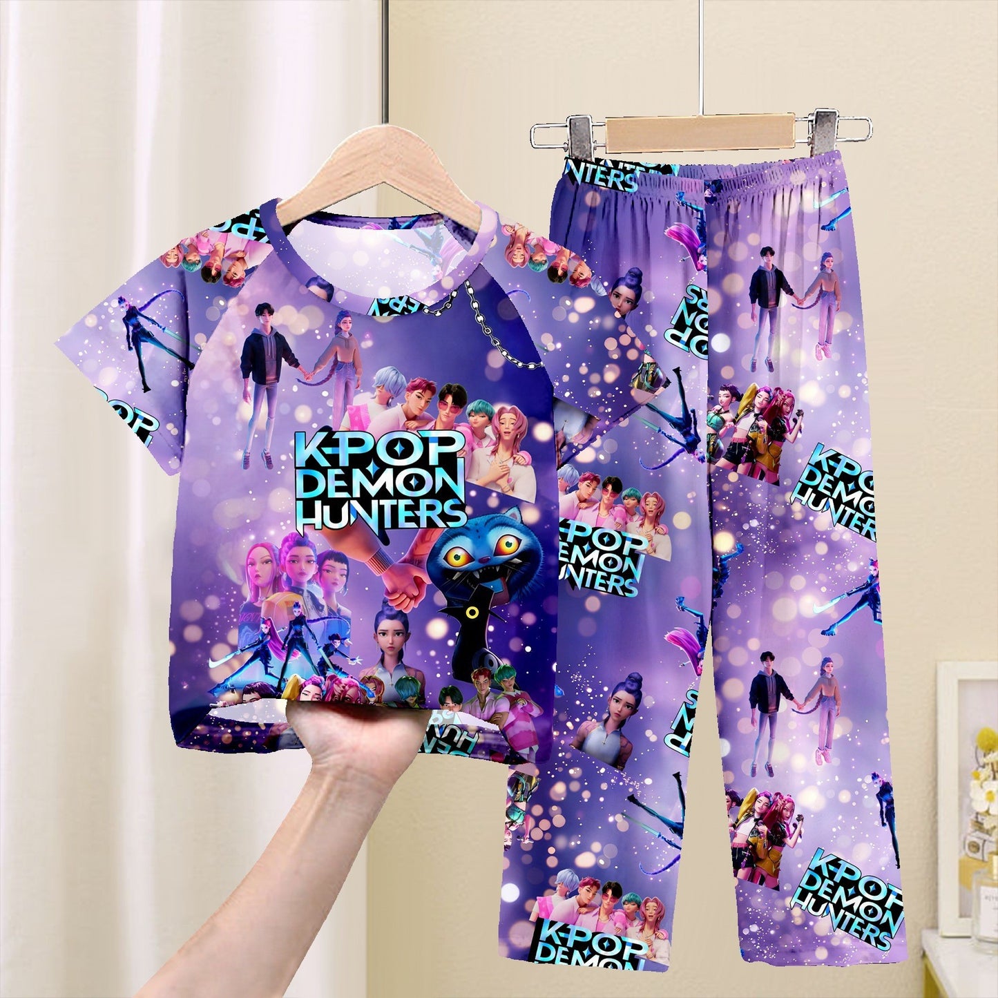 Foreign trade children's pajamas, spring and summer short-sleeved trousers, cartoon Sharjah men's group K-POP girl group middle and adult children's loungewear