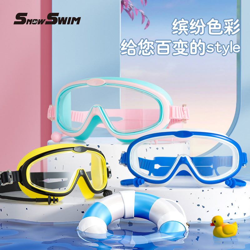 Children's bag swimming goggles, girls, boys' swimming equipment, glasses, waterproof, anti-fog, large frame professional diving goggles factory