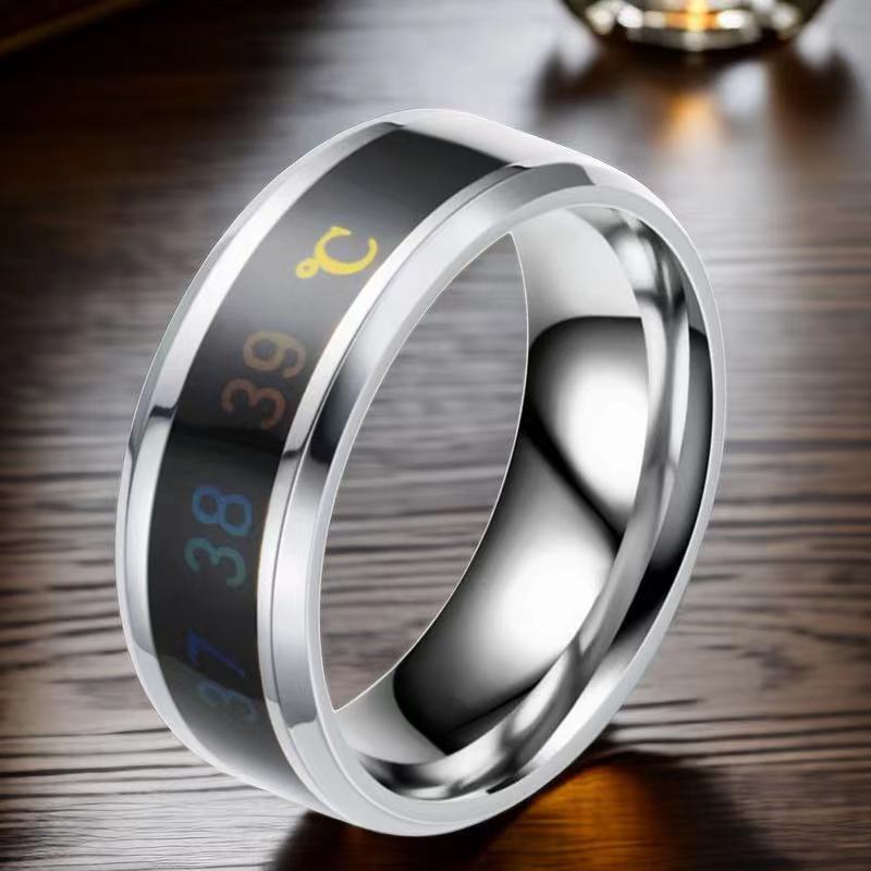 European and American cross-border stainless steel rings men's fashion cold intelligent temperature sense niche men's tide titanium steel temperature jewelry