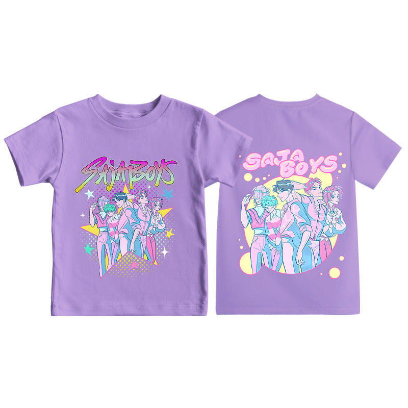 Amazon hit KPop anime cartoon print crew neck short sleeve T-shirt casual loose children's top