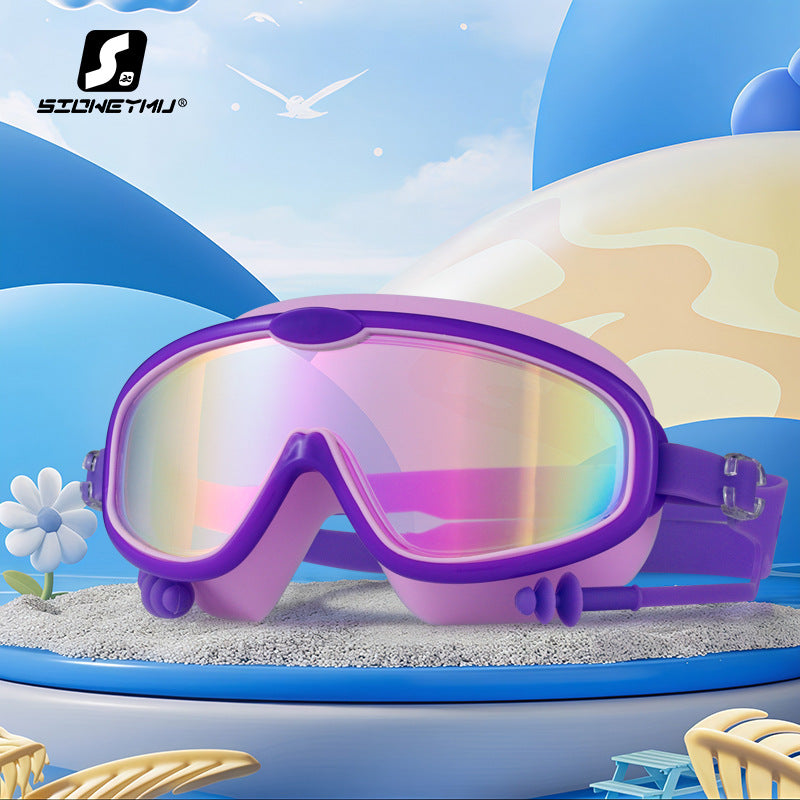 Children's bag swimming goggles, girls, boys' swimming equipment, glasses, waterproof, anti-fog, large frame professional diving goggles factory