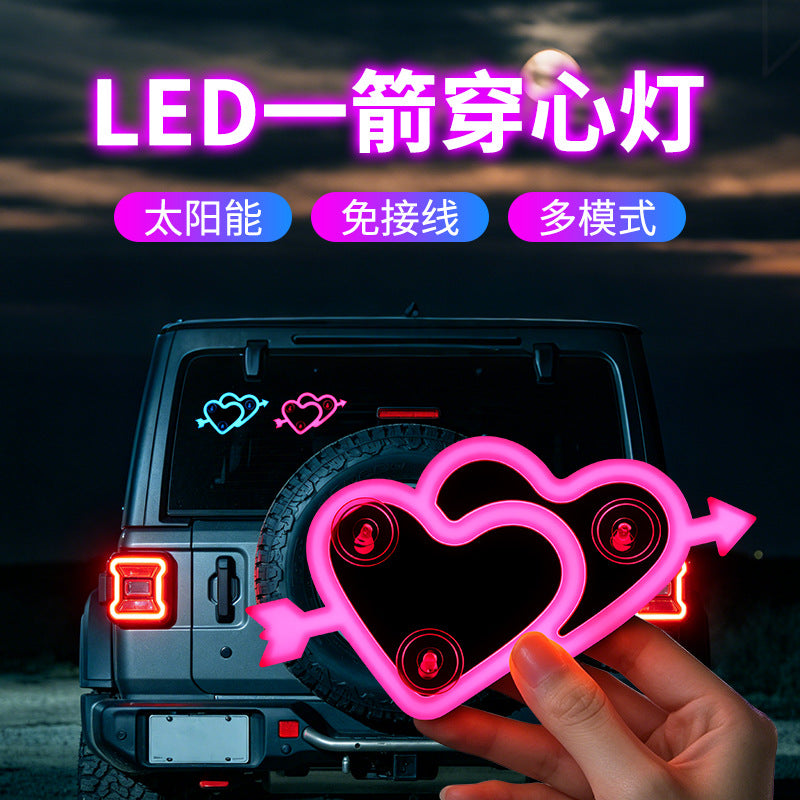 Car Love Light, Solar Decorative Light, LED Warning Light, Triangular Window, Rear Window, Car Fun and Cute Ambient Light