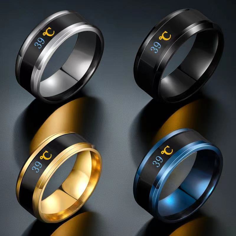 European and American cross-border stainless steel rings men's fashion cold intelligent temperature sense niche men's tide titanium steel temperature jewelry