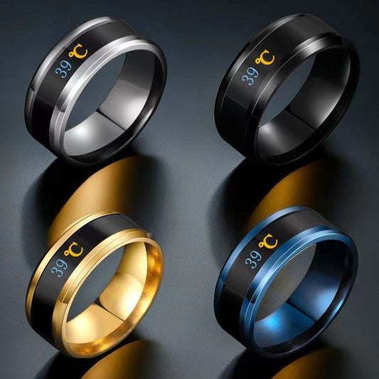 European and American cross-border stainless steel rings men's fashion cold intelligent temperature sense niche men's tide titanium steel temperature jewelry