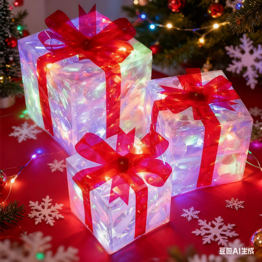 Luminous Christmas gift box laser cat's eye luminous gift box Christmas mall window decoration pile hair glow gift box