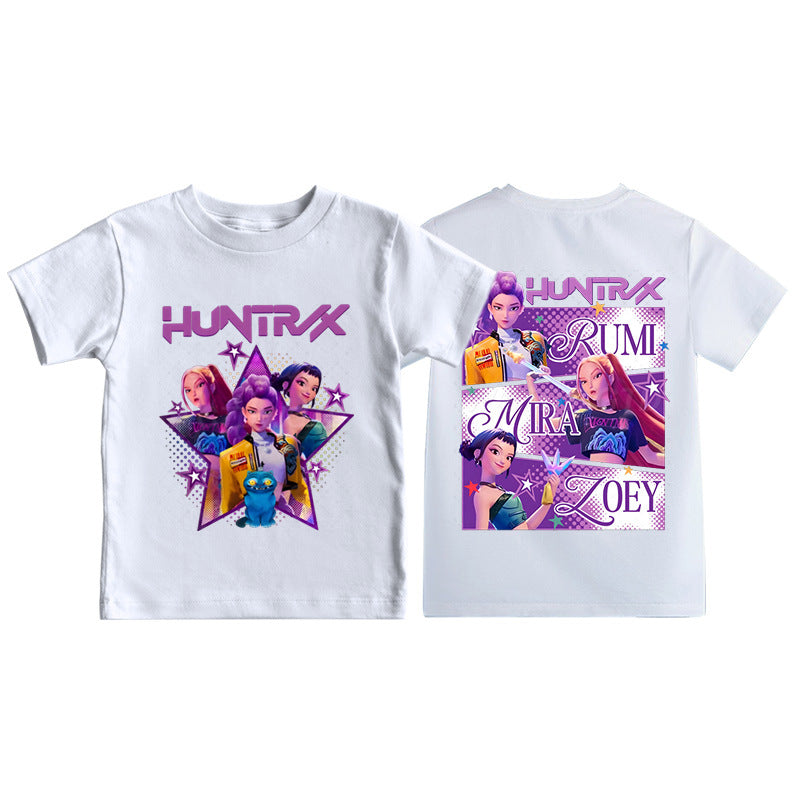 Amazon hit KPop anime cartoon print crew neck short sleeve T-shirt casual loose children's top