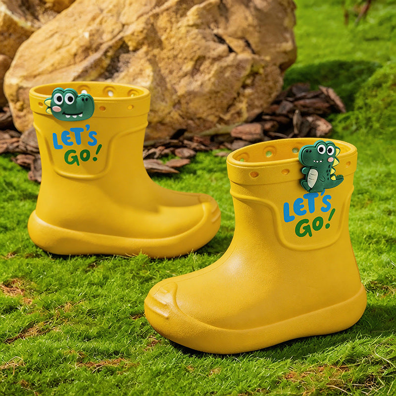Children's mid-calf cartoon non-slip water boots for boys, girls' kindergarten and baby rain boots, waterproof rubber shoes