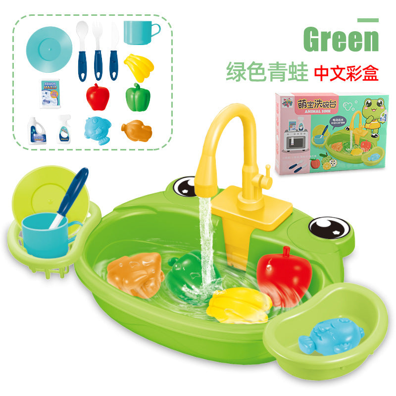 Children's play home cartoon electric dishwasher, circulating water, kitchen sink, electric dishwasher, water play toys