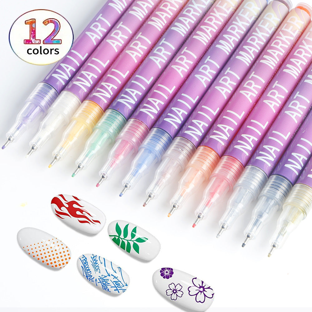 Cross-border SHEIN hot selling nail pen DIY painting graffiti nail art high-gloss hook pen acrylic marker set