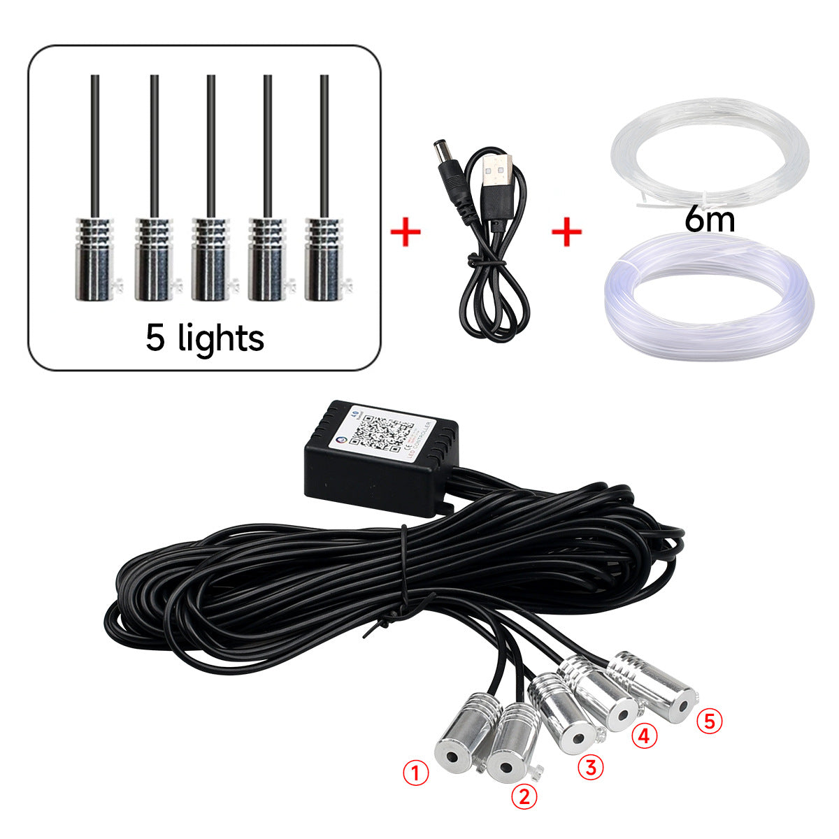 Car LED ambient lighting: RGB 16 million color fiber optic ambient lights, music rhythm lights, interior ambient lighting, full-vehicle ambient lighting