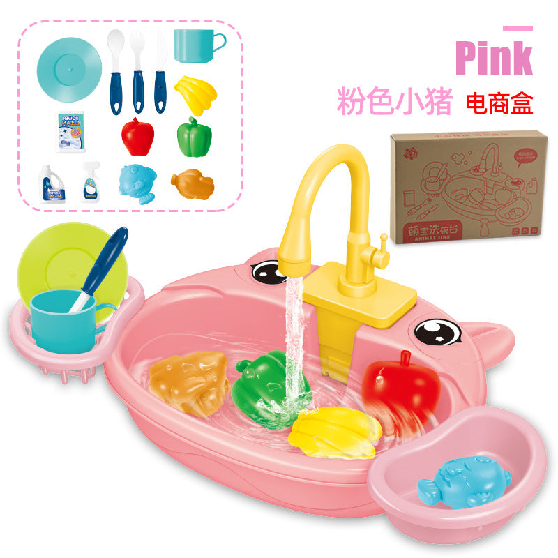 Children's play home cartoon electric dishwasher, circulating water, kitchen sink, electric dishwasher, water play toys
