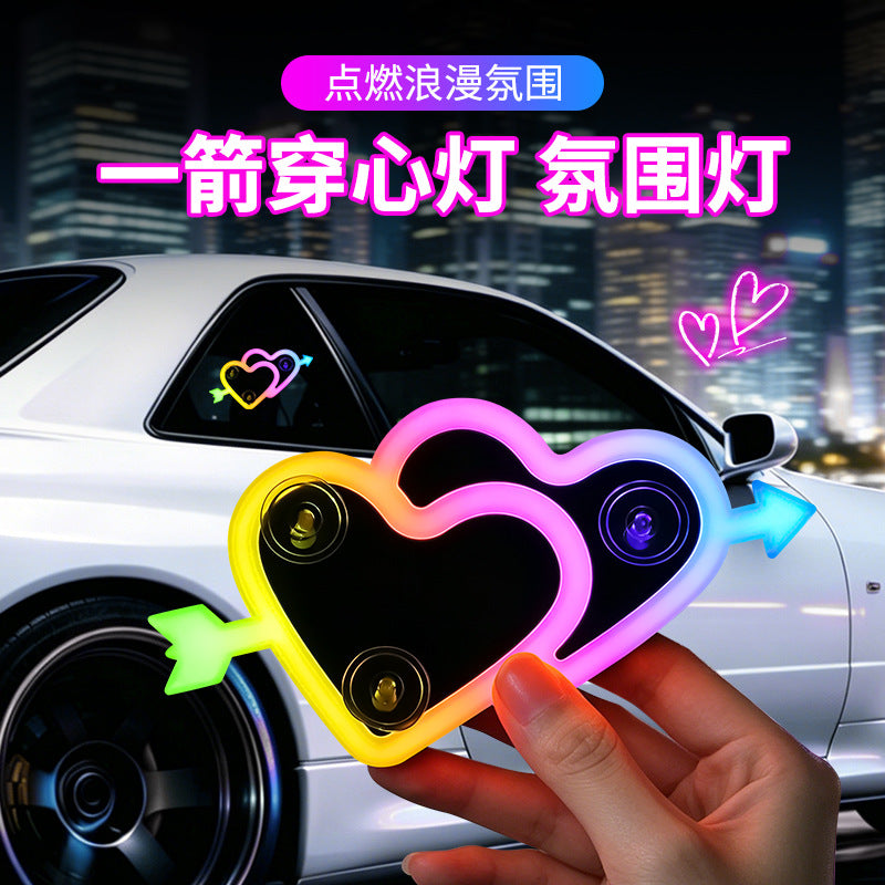 Car Love Light, Solar Decorative Light, LED Warning Light, Triangular Window, Rear Window, Car Fun and Cute Ambient Light
