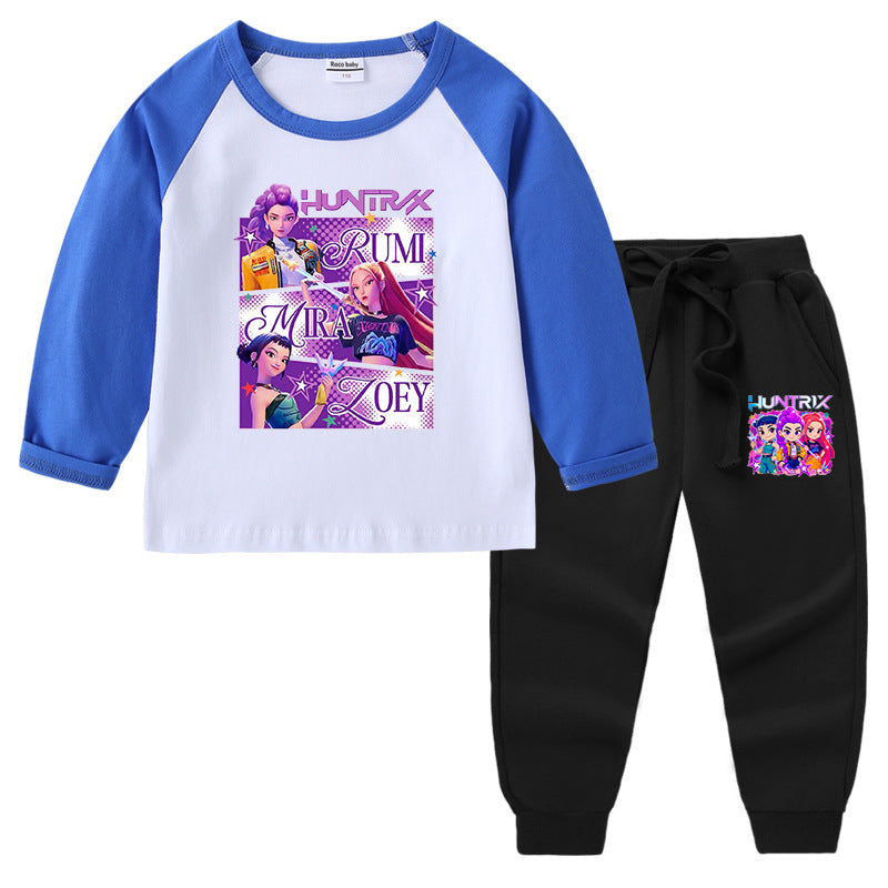 Kpop Witch Hunt Group Korean version raglan spring and autumn girls' T-shirt crew neck cartoon long-sleeved top base shirt set