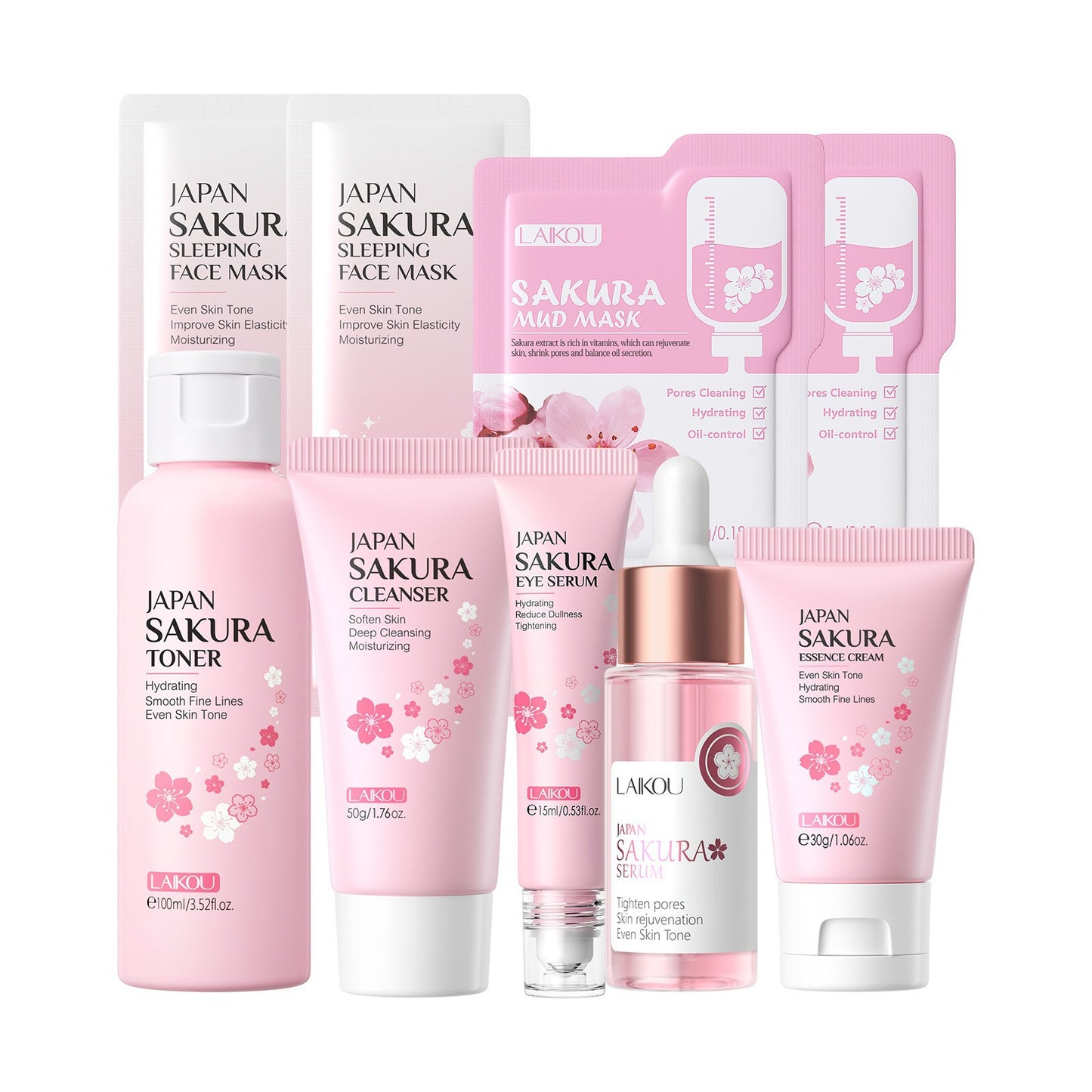 Cross-border full English LAIKOU cherry blossom series skin care set combination facial care full set of hydration manufacturers in stock