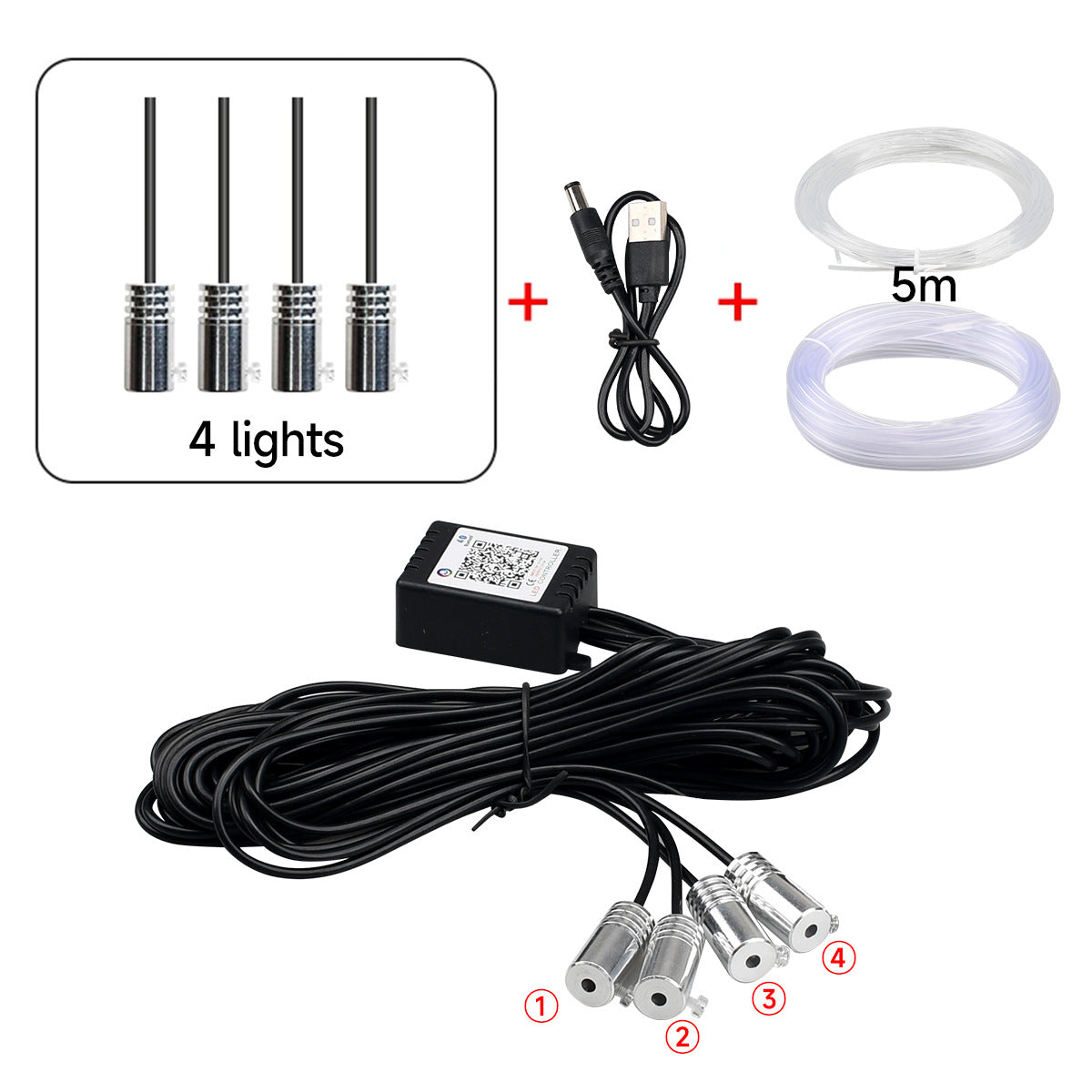 Car LED ambient lighting: RGB 16 million color fiber optic ambient lights, music rhythm lights, interior ambient lighting, full-vehicle ambient lighting