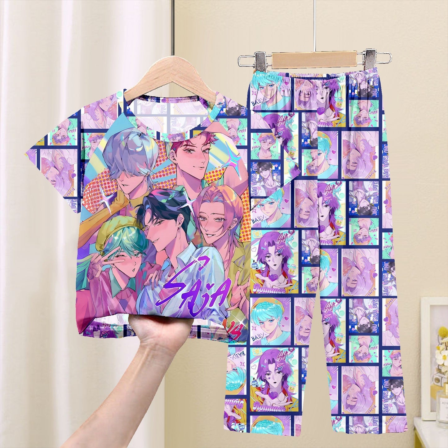Foreign trade children's pajamas, spring and summer short-sleeved trousers, cartoon Sharjah men's group K-POP girl group middle and adult children's loungewear