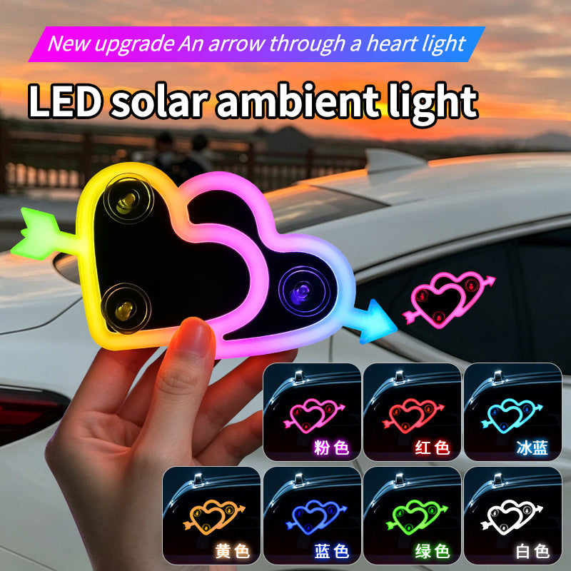 Car Love Light, Solar Decorative Light, LED Warning Light, Triangular Window, Rear Window, Car Fun and Cute Ambient Light