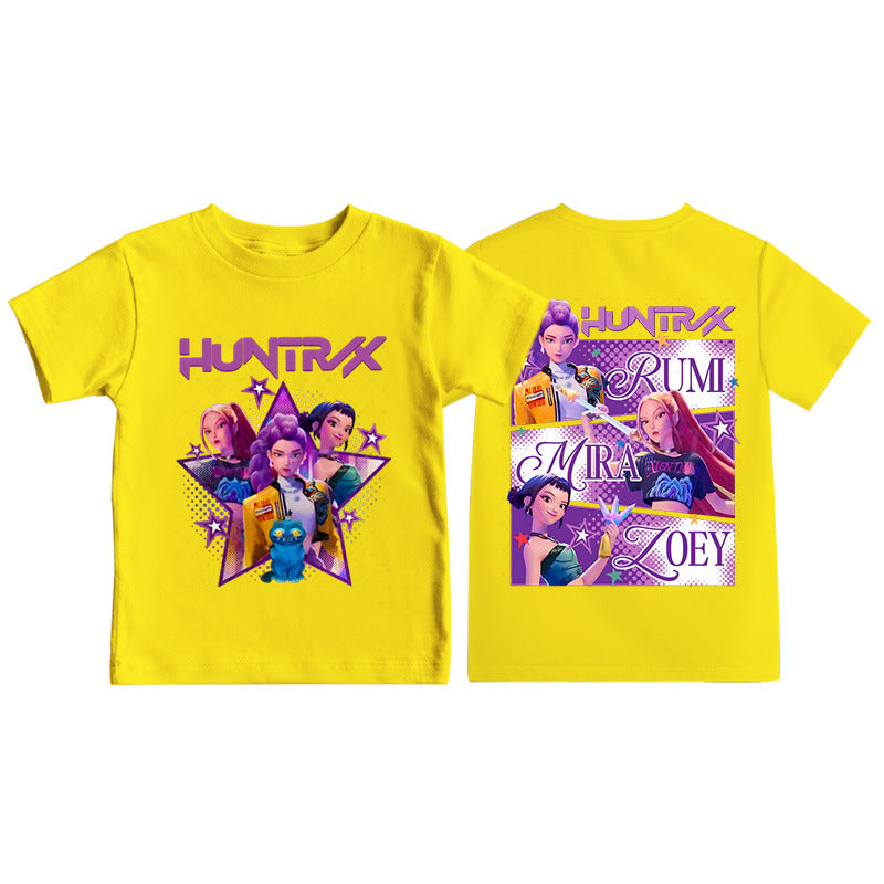 Amazon hit KPop anime cartoon print crew neck short sleeve T-shirt casual loose children's top